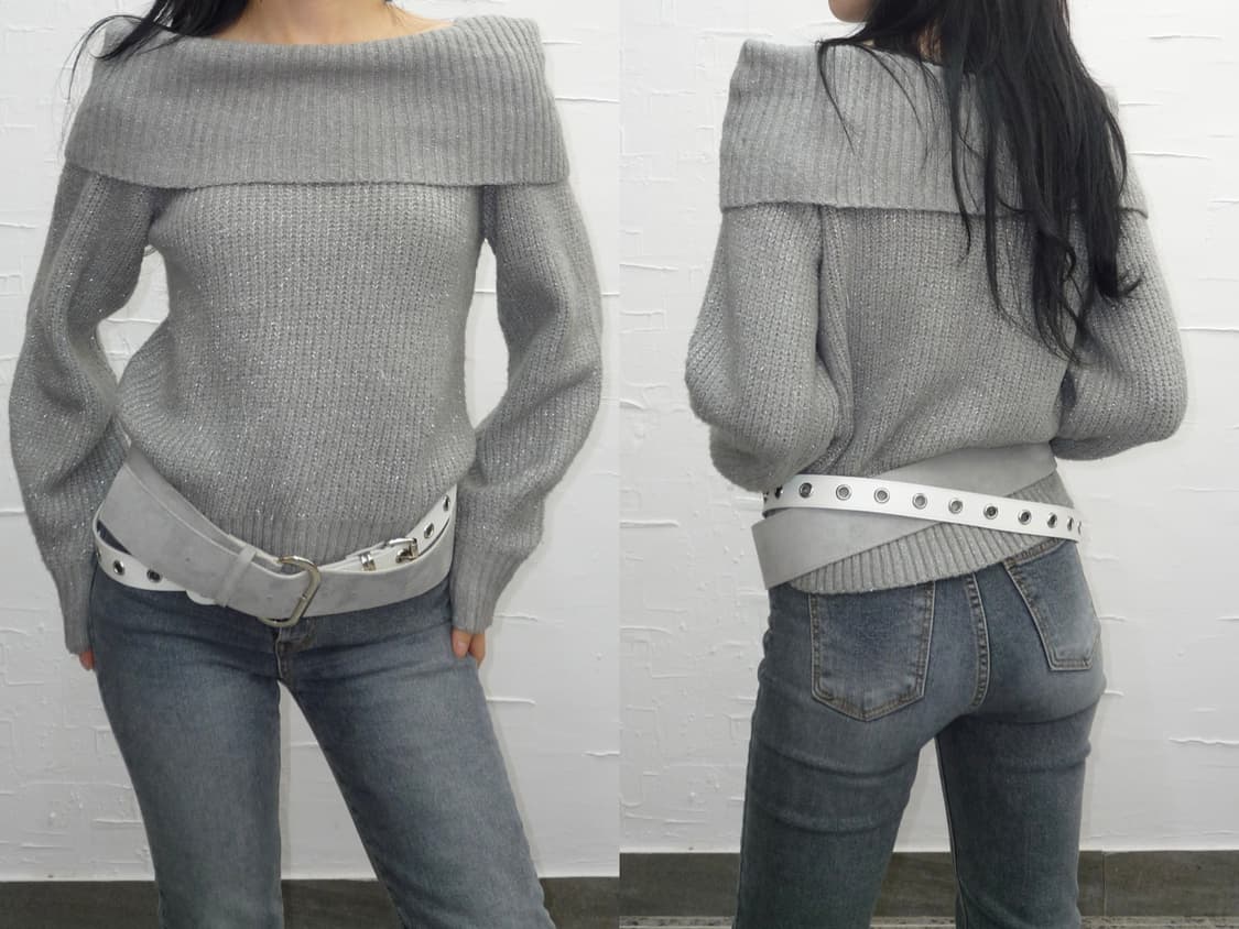 perl grey off shoulder knit 상품이미지1