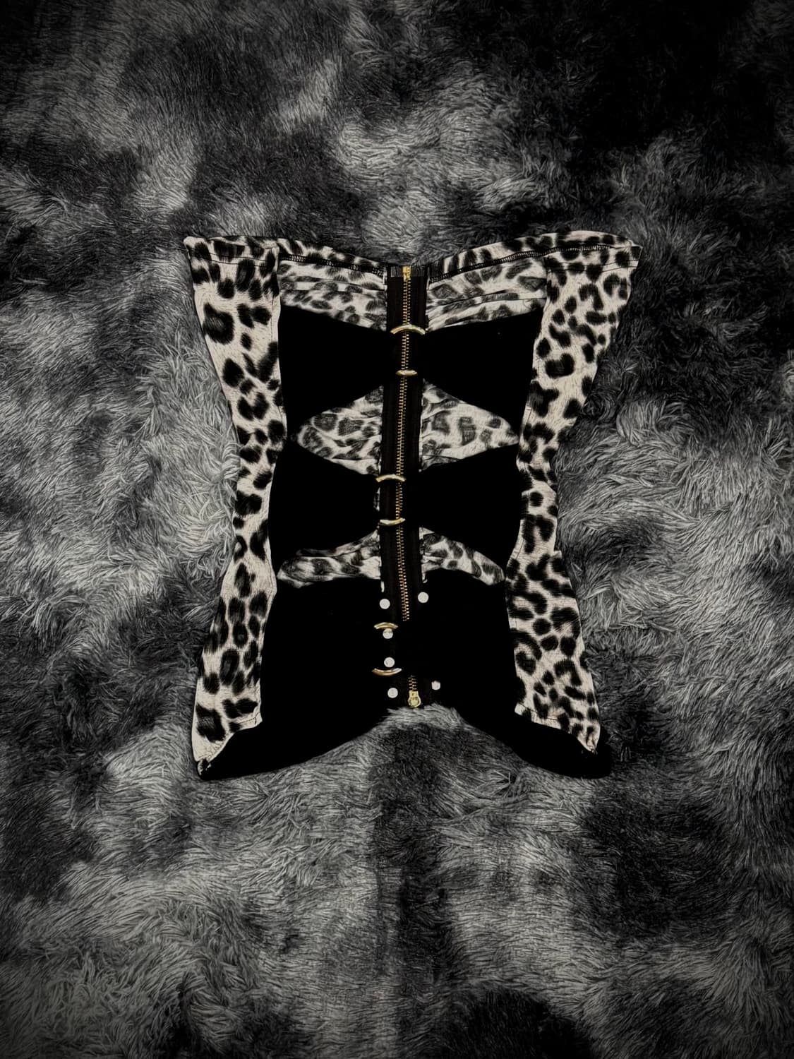 레오파드 코르셋 백컷 집업 탑 상품이미지2