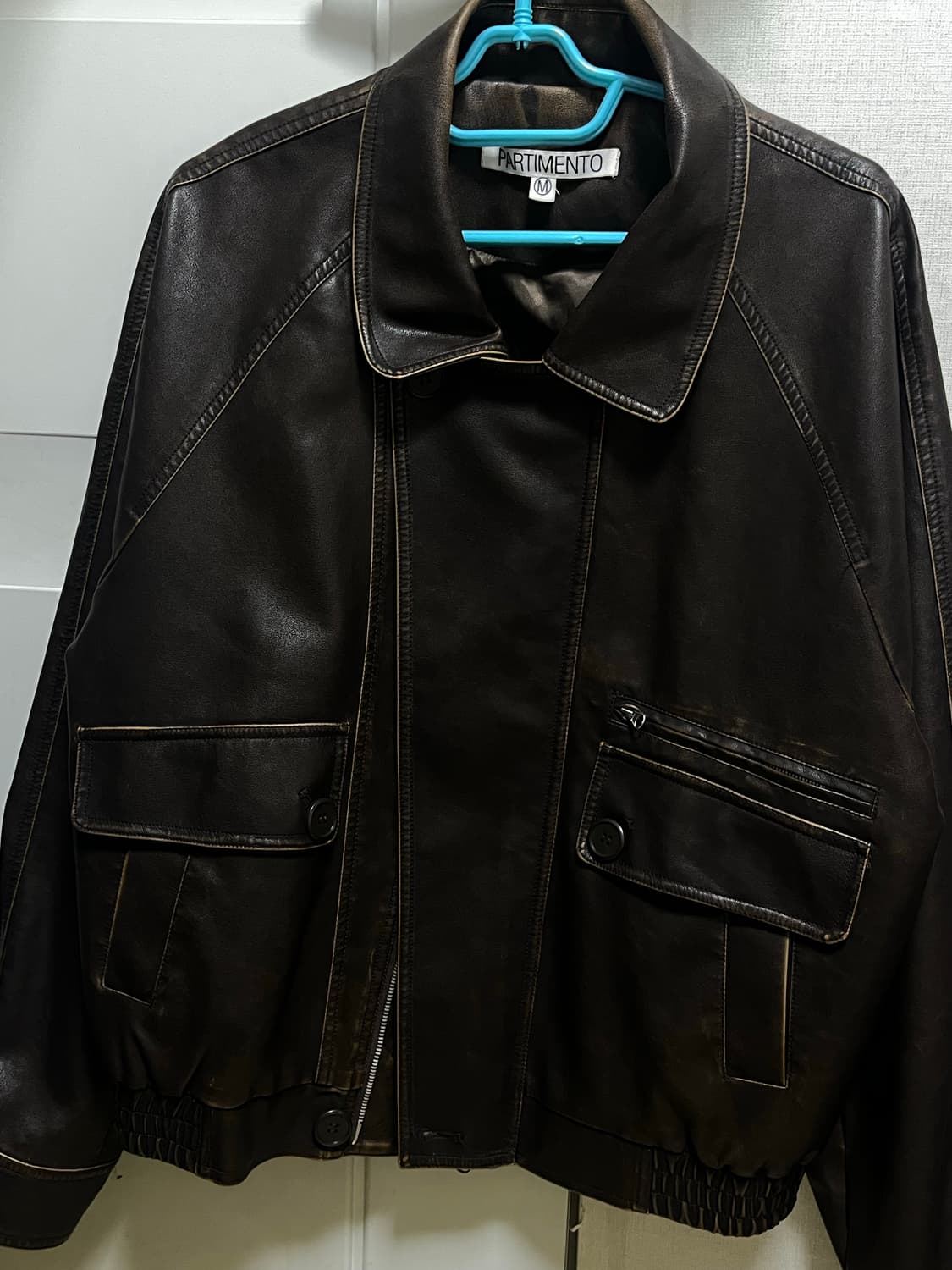 파르티멘토 워시드 레더 보머 자켓 브라운 M 상품이미지2