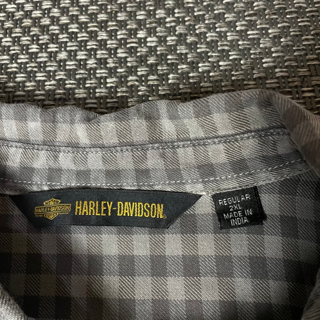 할리데이비슨 그레이 투포켓 체크 자수 와펜 반팔 셔츠 2XL 상품이미지4