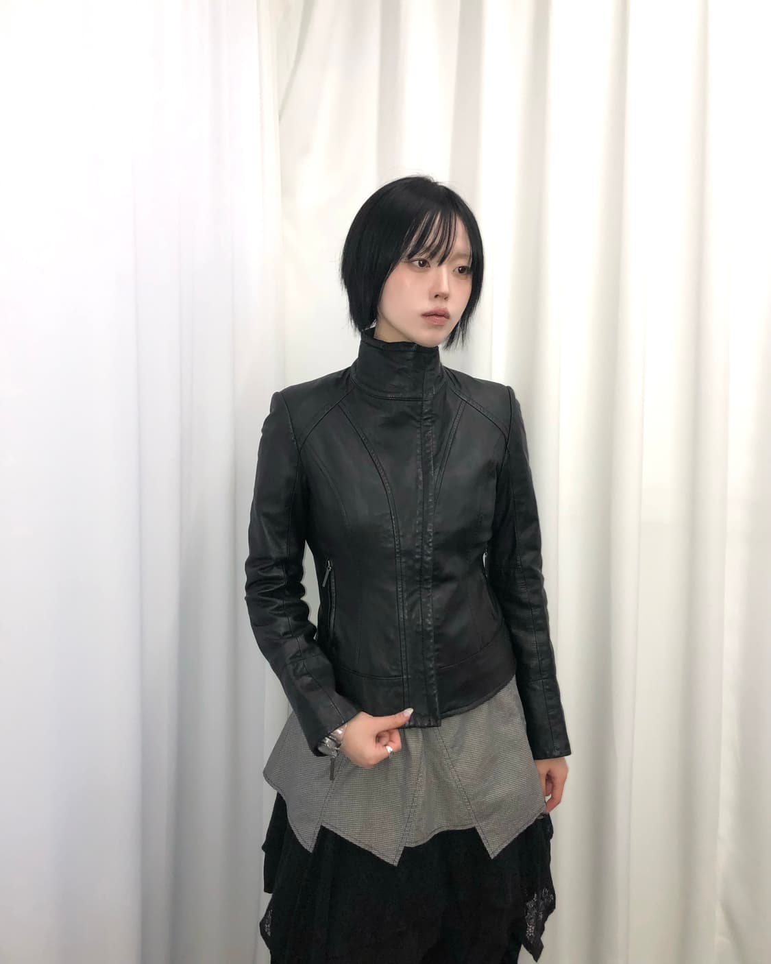 블랙 하이넥 램스킨 자켓 상품이미지2