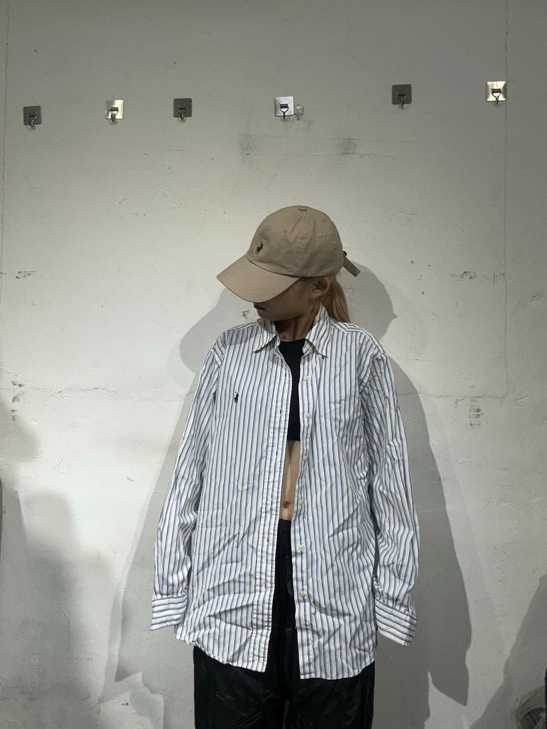 폴로 블루 스트라이프 커스컴핏 오버핏 셔츠 상품이미지2