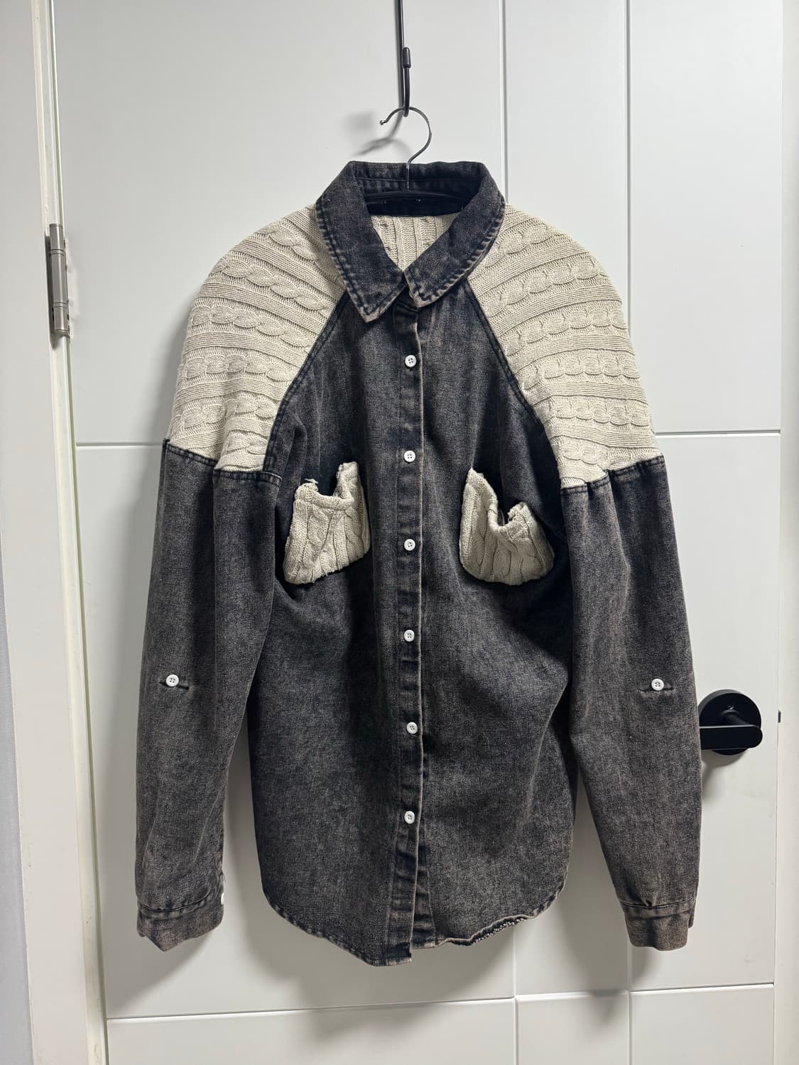 Wool knit mix cotton grey shirts 상품이미지1