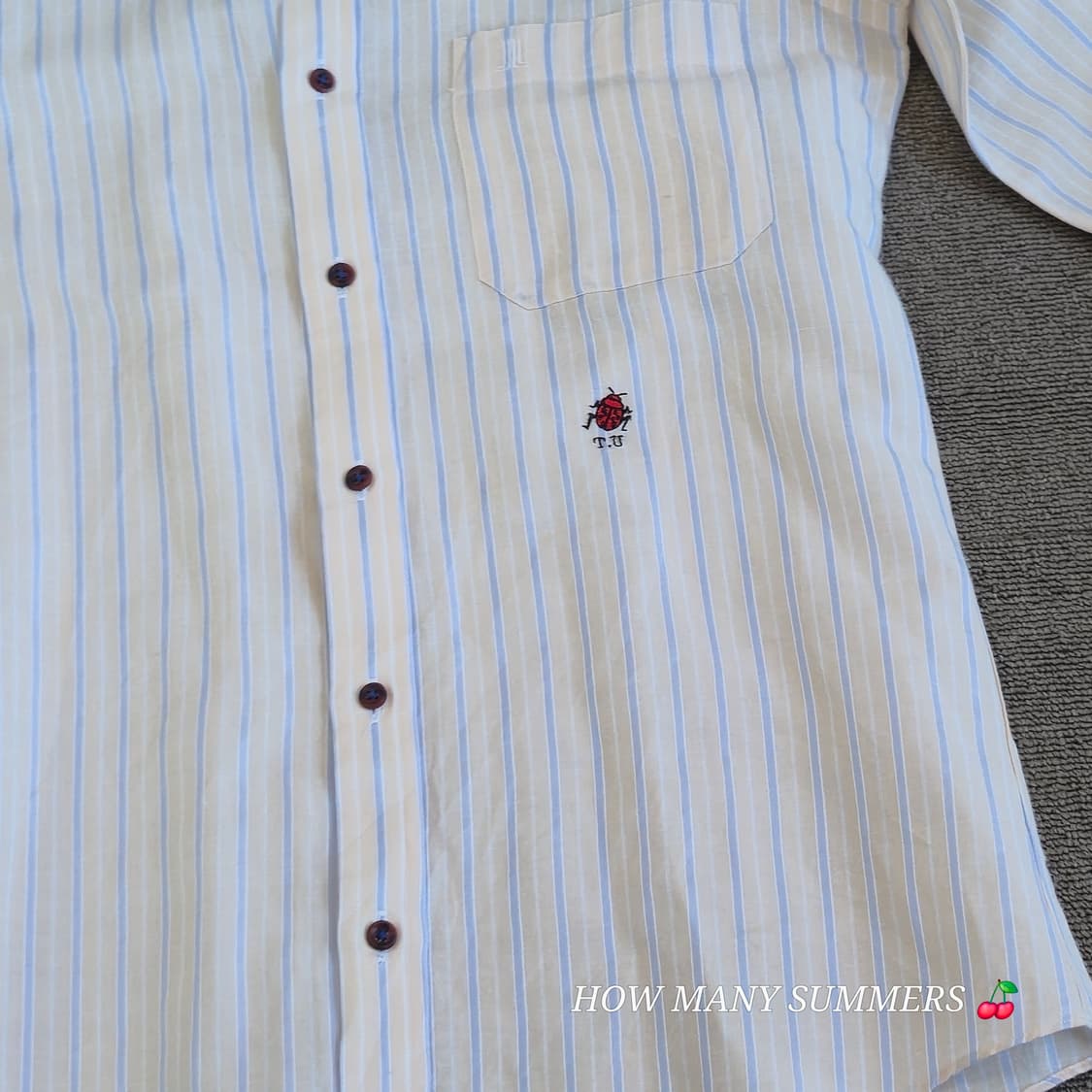 랑방컬렉션 스트라이프 긴팔 셔츠 무당벌레 자수 포인트 남방 상품이미지7