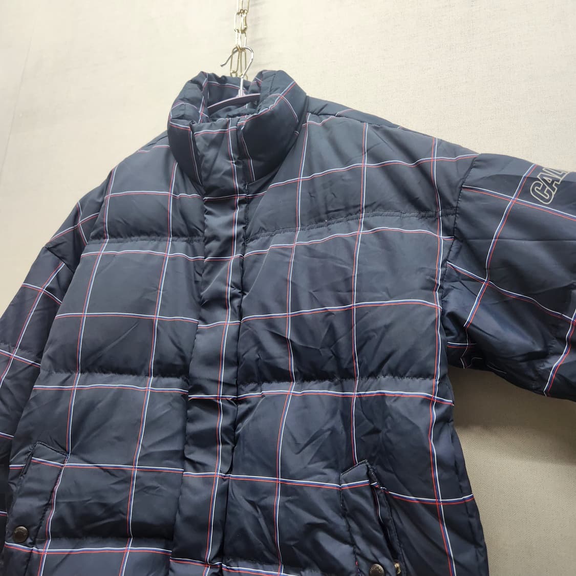 후아유 바시티 체크 푸퍼 덕다운 스트링패딩 S(L) 남여공용 상품이미지2