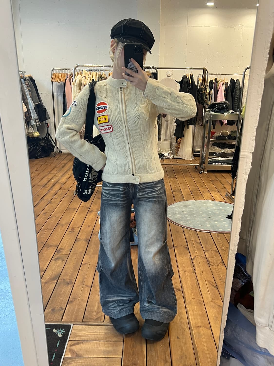 히스테릭글래머 크림 니트 패치 집업 상품이미지5