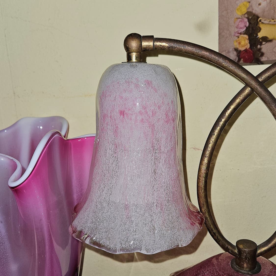 1960s 이와타 핑크 아트글라스 2구 엔틱 조명

 상품이미지2