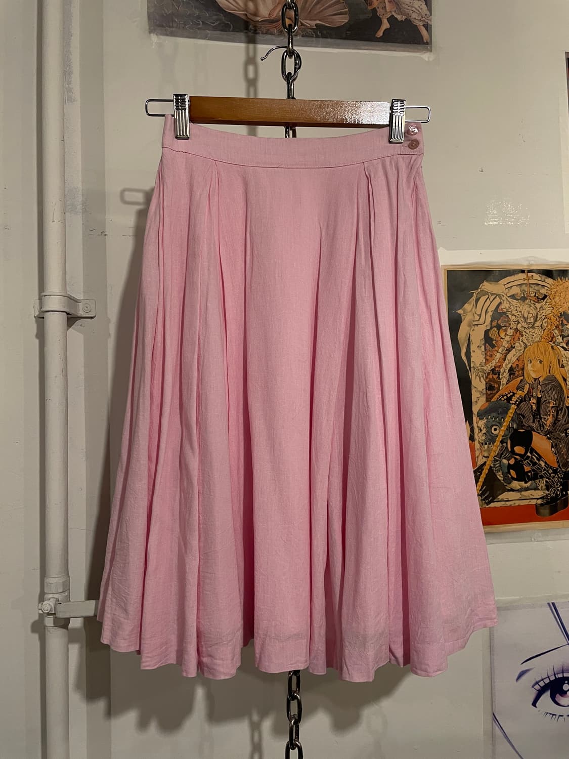 레이온 린넨 혼방 핑크 미디스커트 상품이미지1