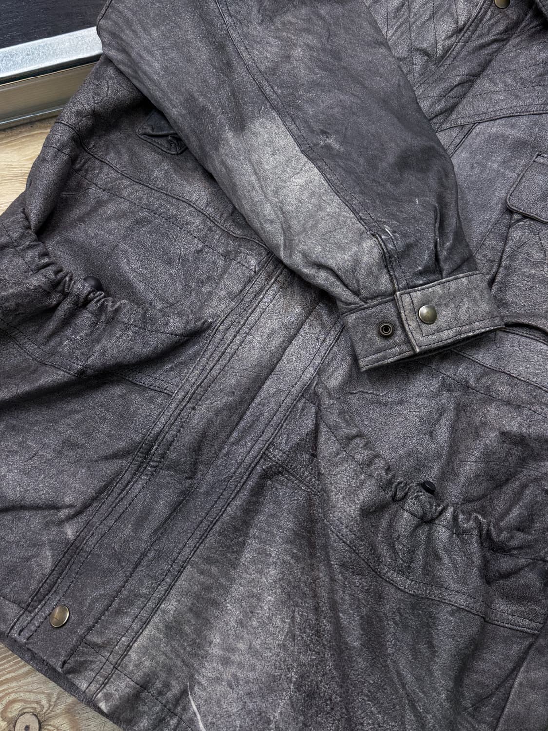 이베페 후드 더티 워시드 레더 사파리 자켓 상품이미지8