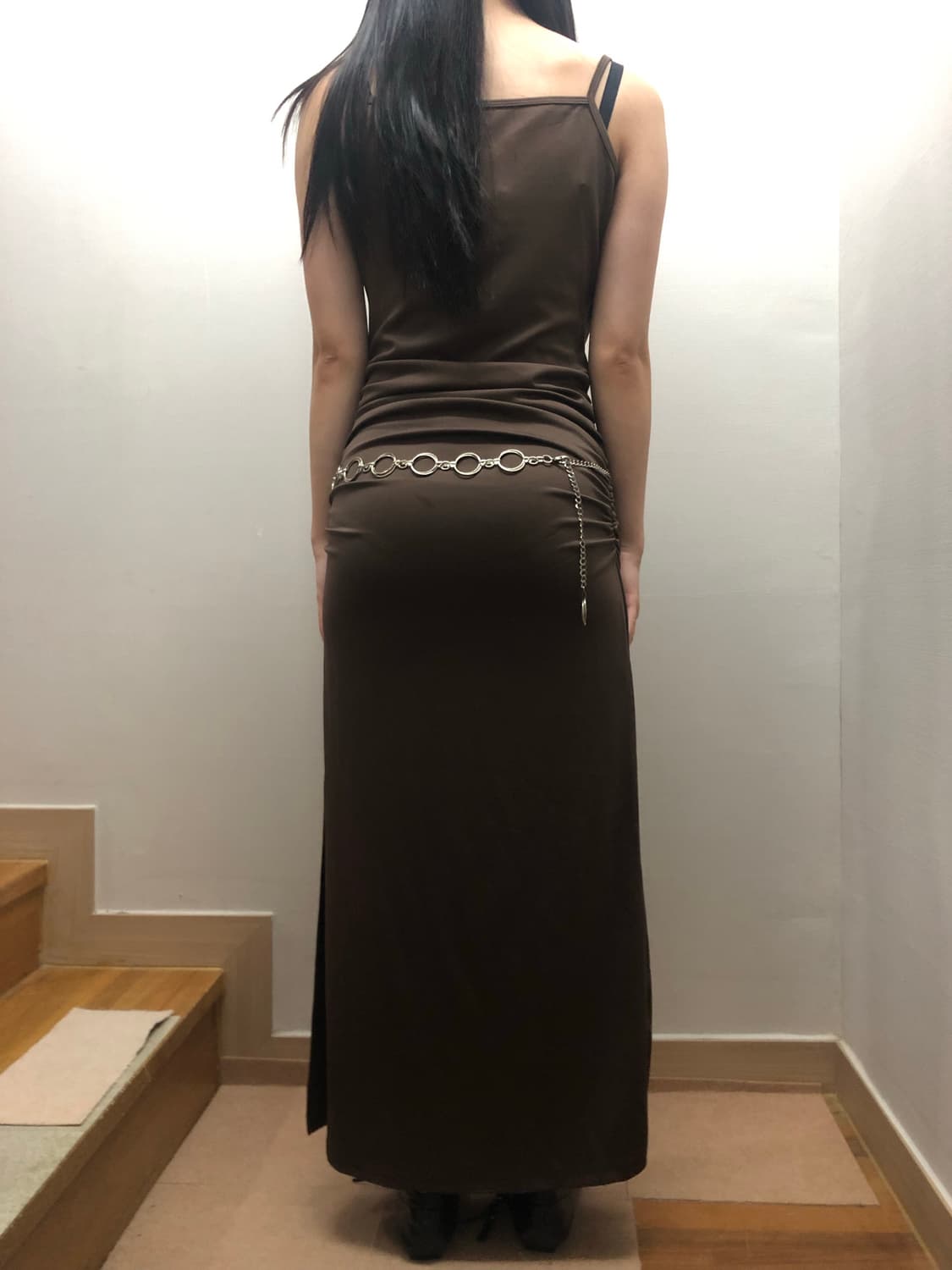 빈티지 브라운 셔링 롱 원피스 상품이미지8