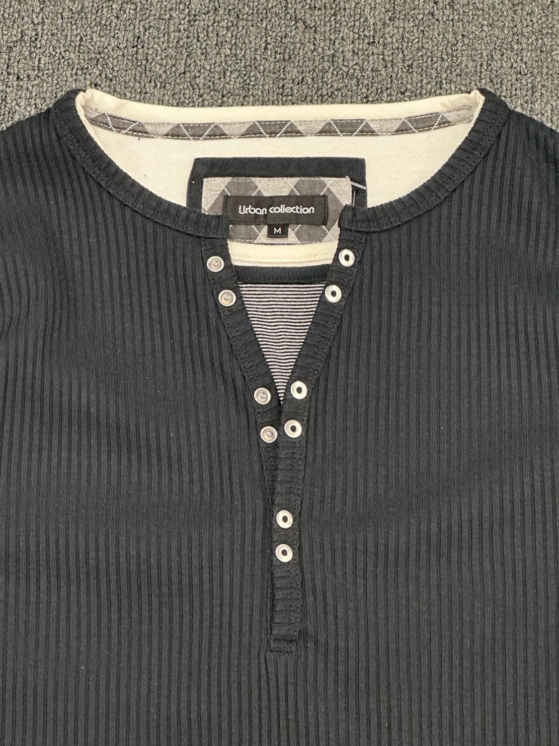 M)Japanese vintage 블랙 골지 헨리넥 반팔 상품이미지2