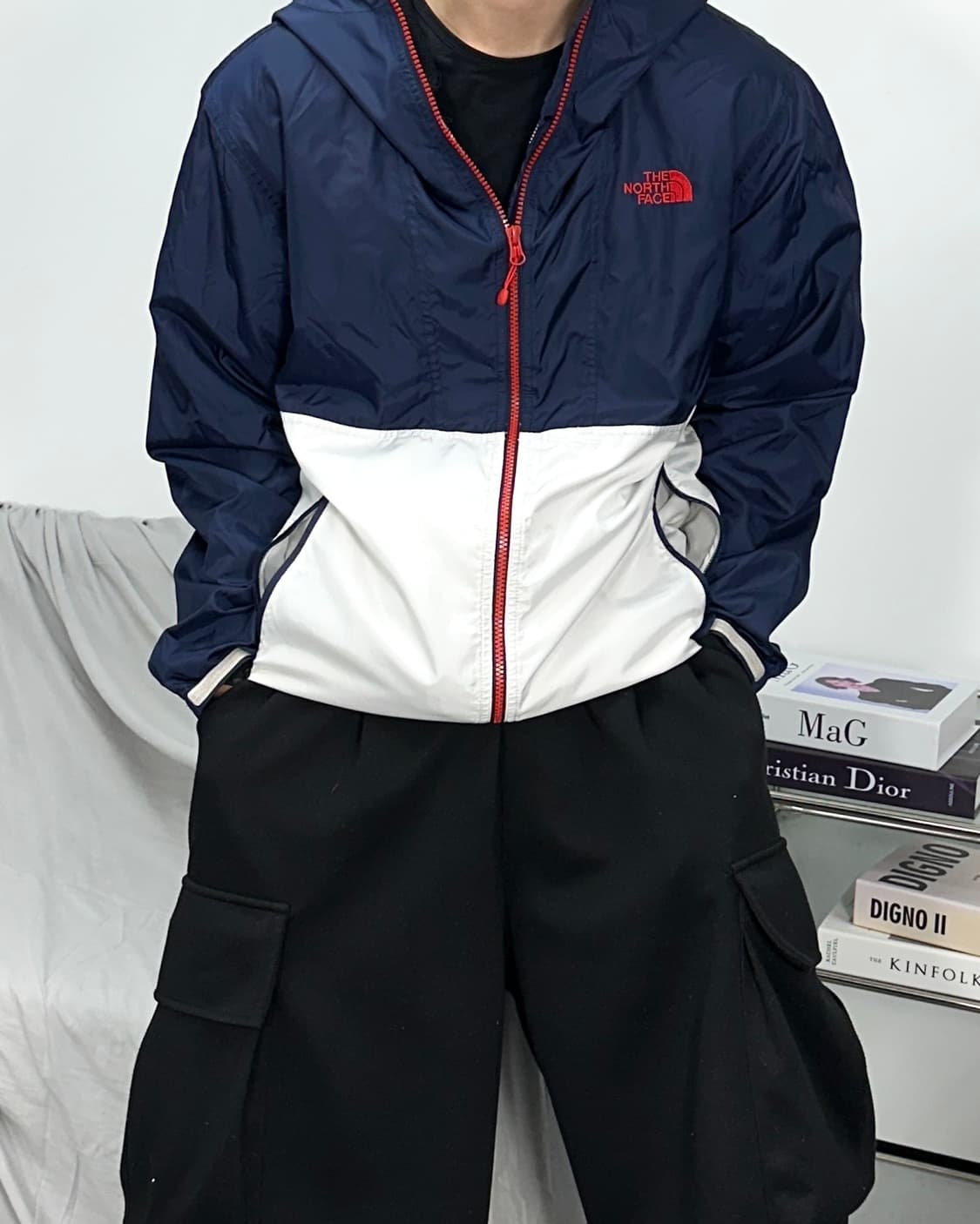 노스페이스 네이비 화이트 배색 바람막이 L 상품이미지1