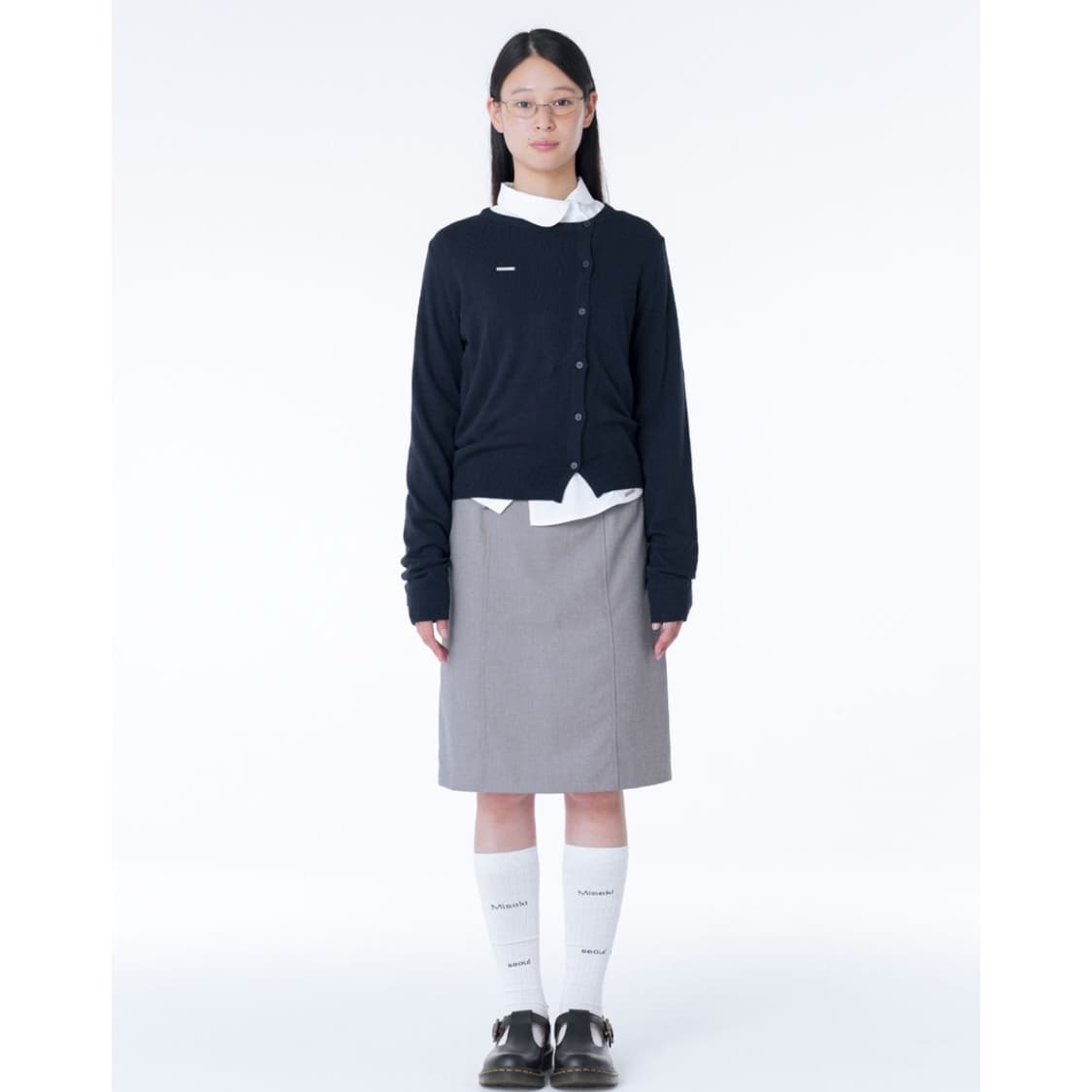 미세키서울 언발란스 니트 가디건 네이비 상품이미지3