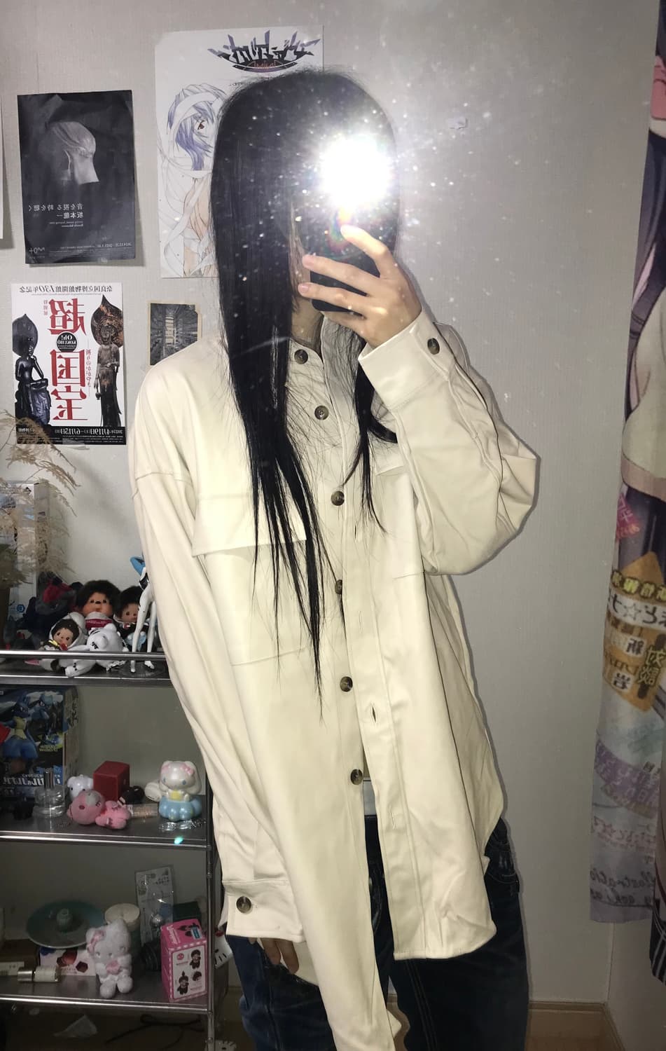 재패니즈 상아색 페이크 레더 셔츠 상품이미지1