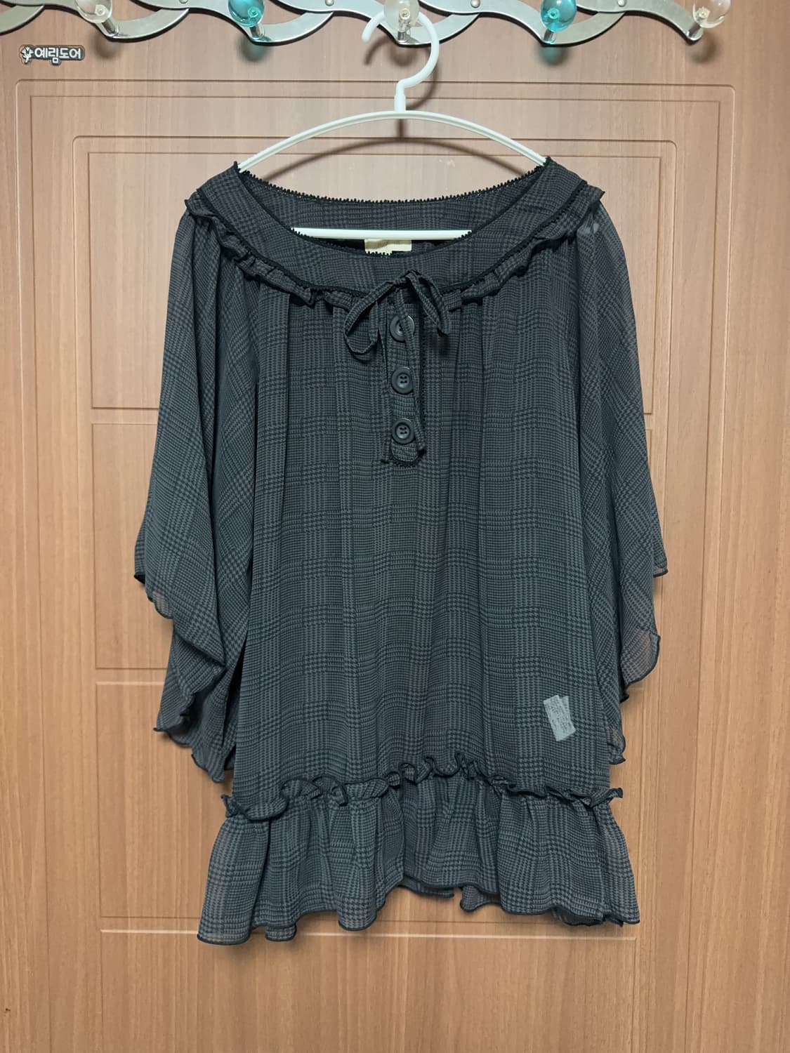 일본 빈티지 hushush 모리걸 갸루 니혼진 체크 러플 블라우스 상품이미지1