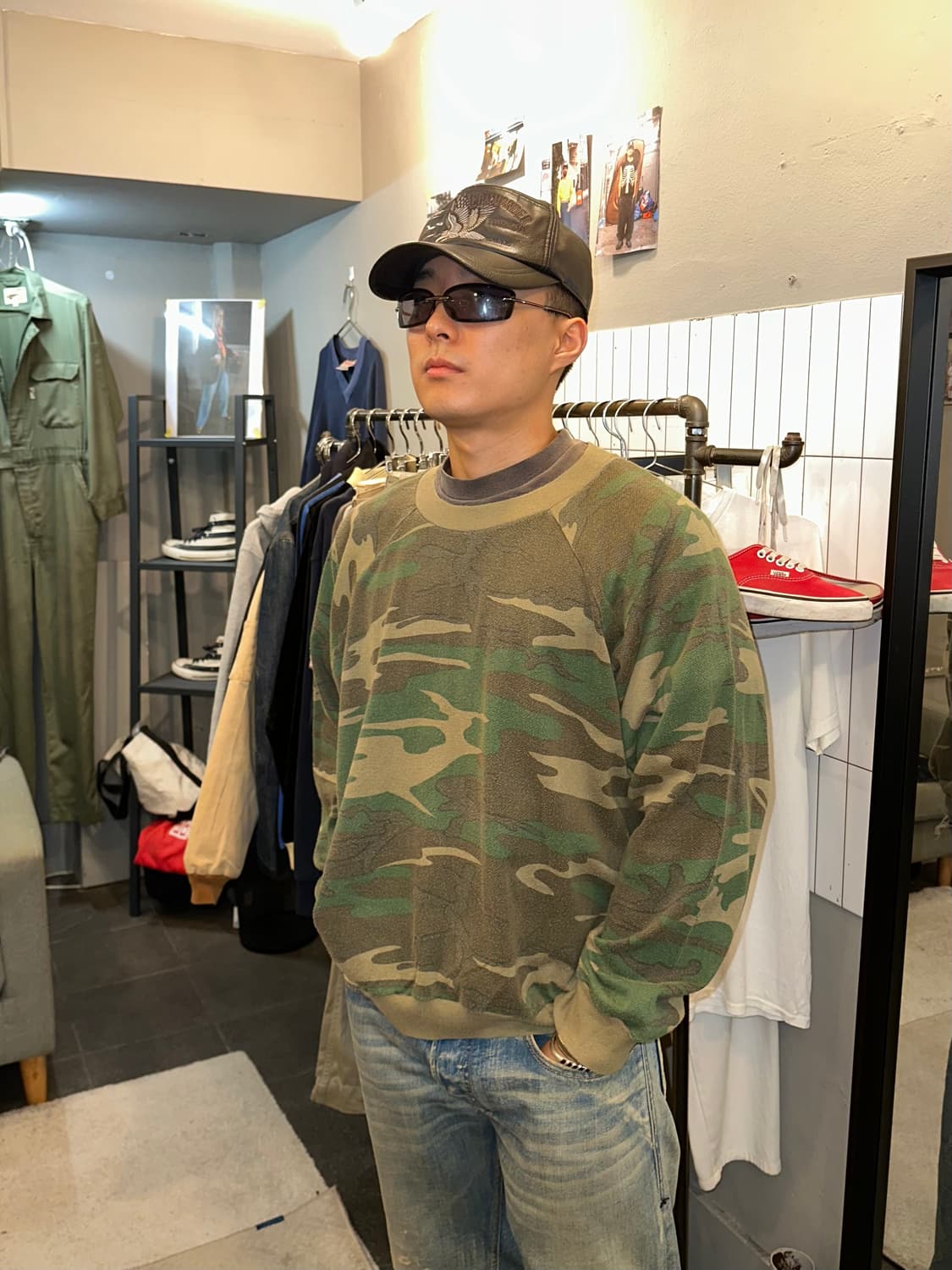 90’s American camo pattern faded sweat 상품이미지1