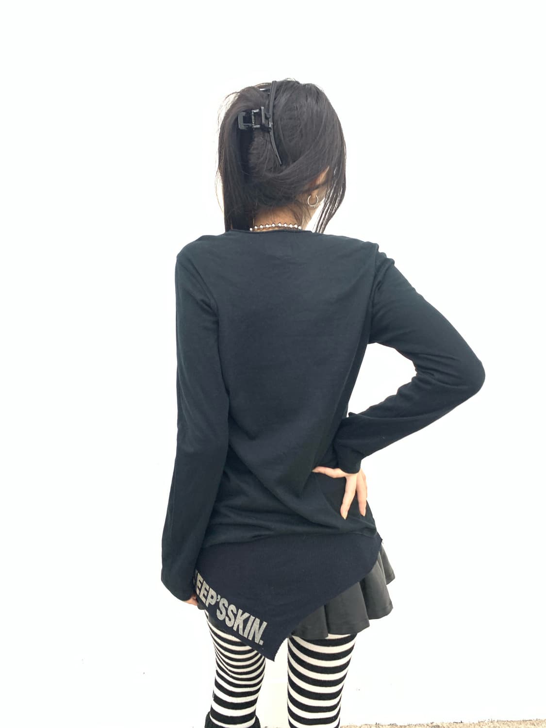 Chain detail pierced punk sleeve   상품이미지5