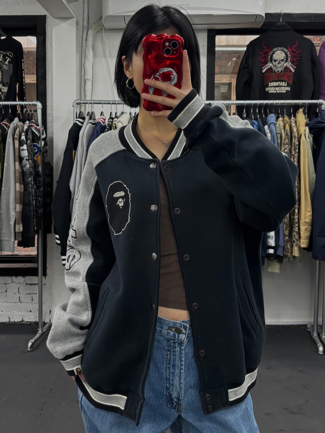 베이프 빅사루 투톤 바시티 자켓 상품이미지2