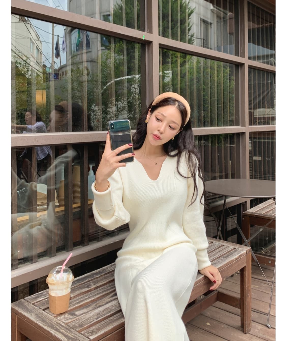 브이넥 니트 롱 원피스 상품이미지4