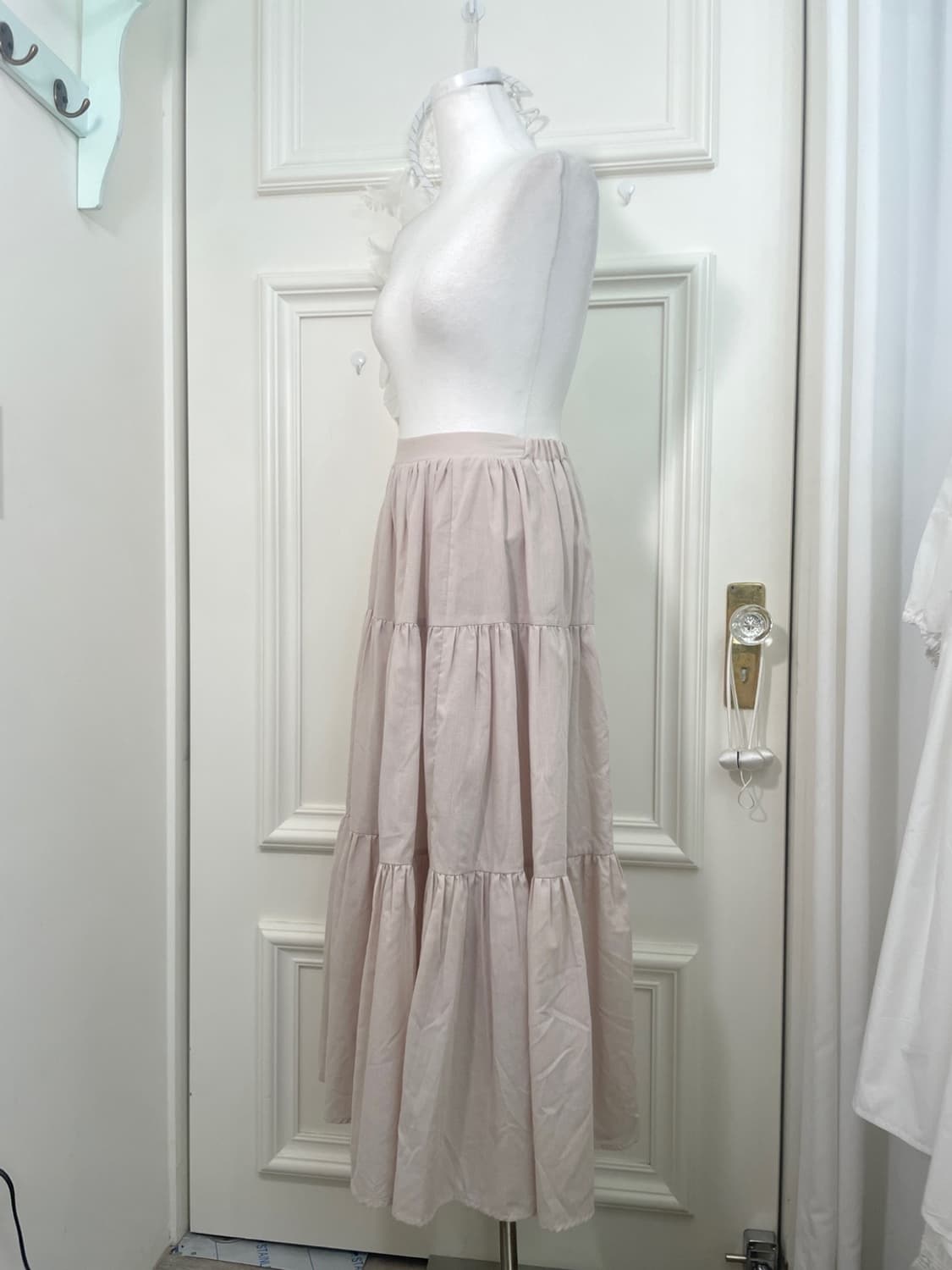 beige cotton tiered banding long skirt 상품이미지2