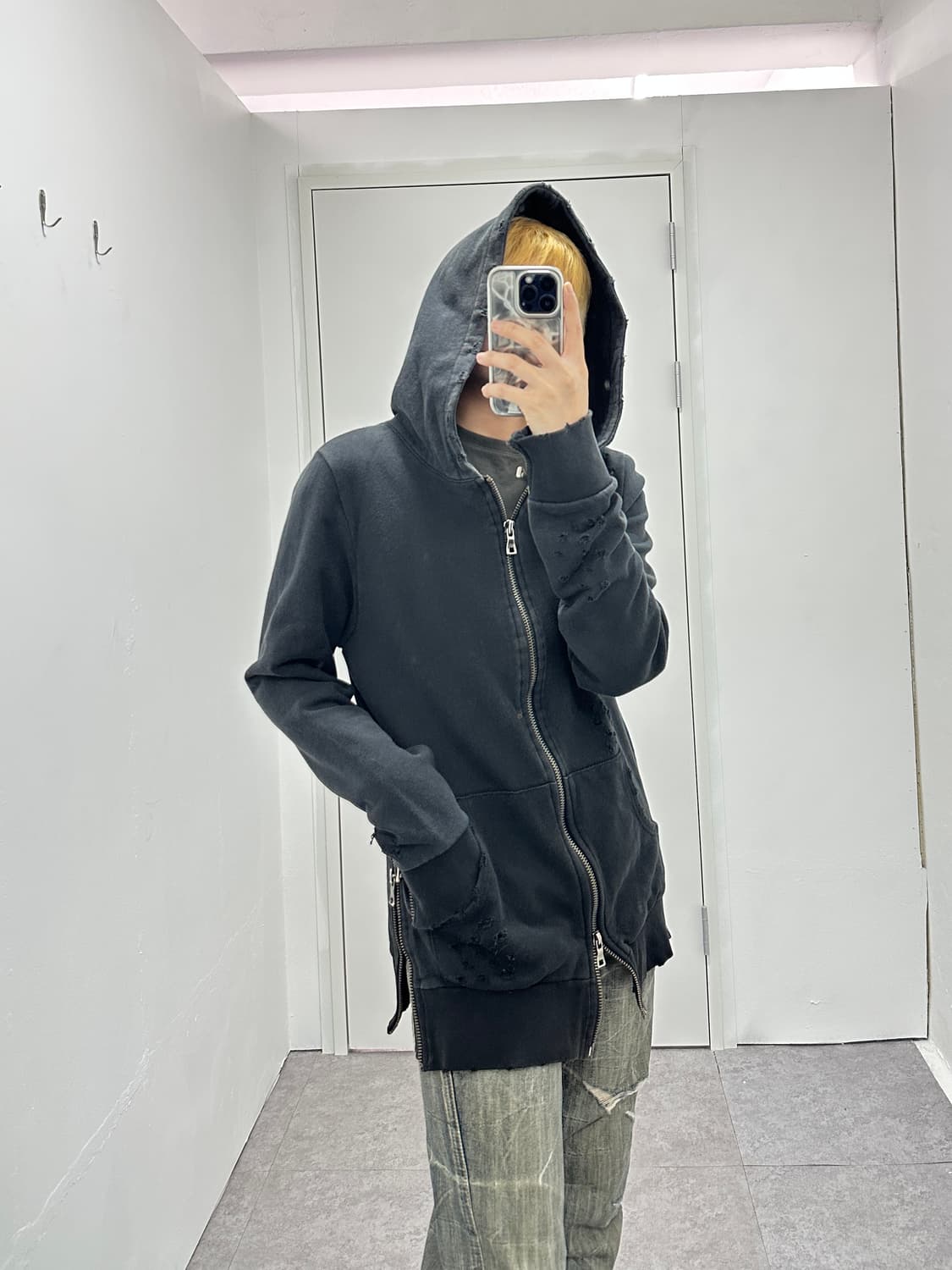 Distressed cut line 2way hood black 상품이미지9