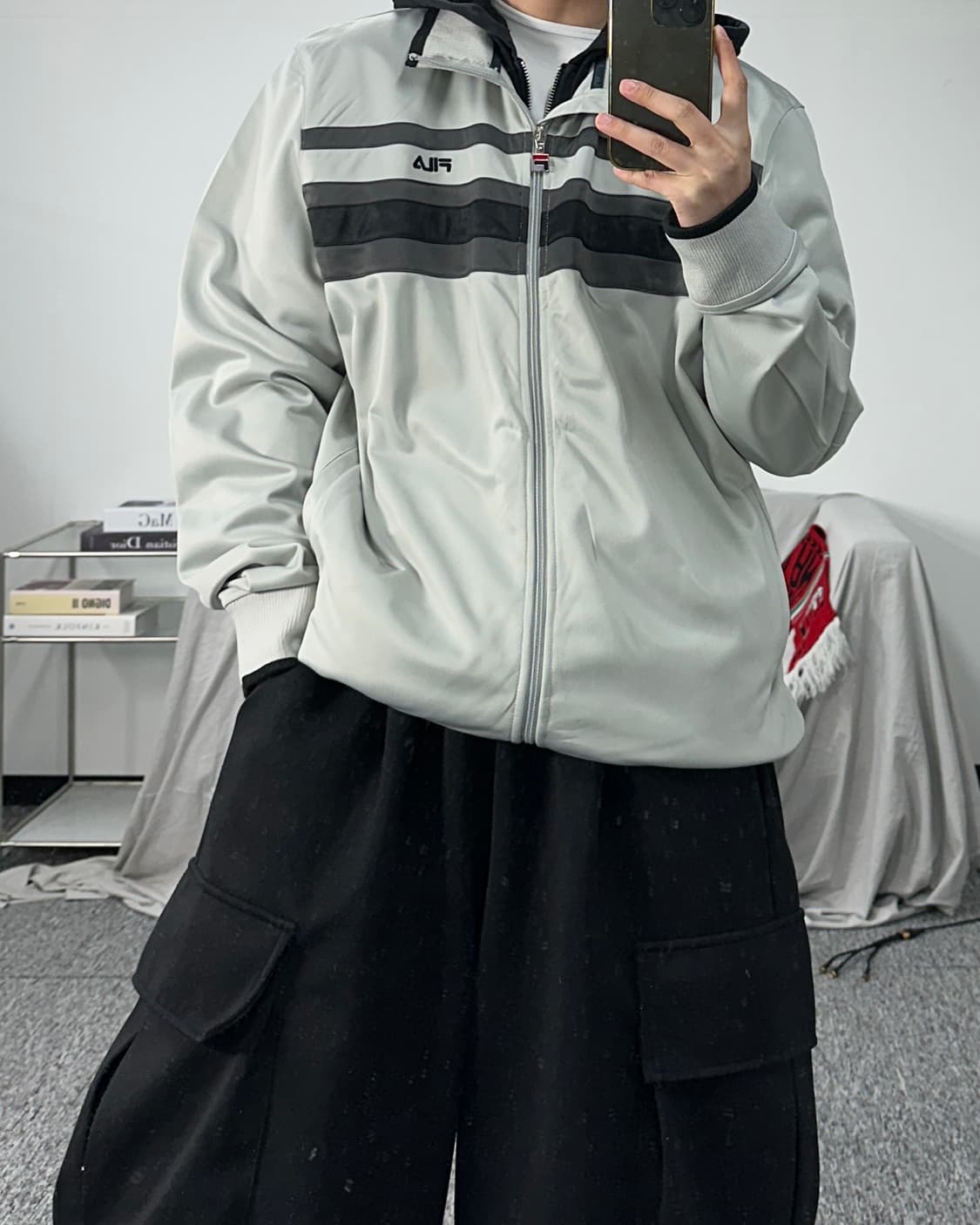 휠라 그레이 배색 트랙탑 져지 XL 상품이미지3