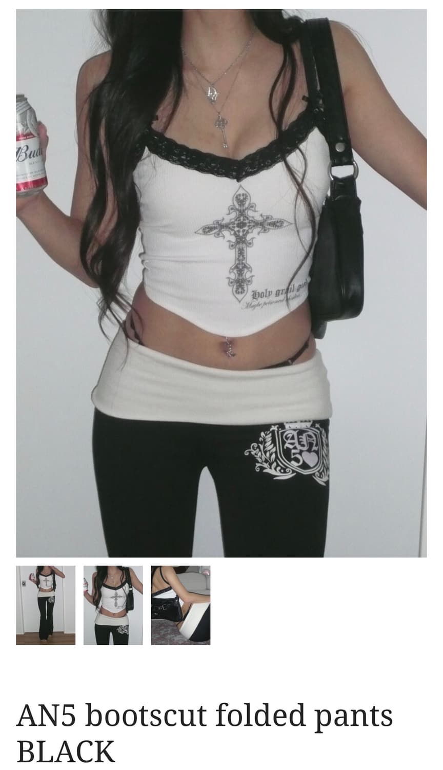 엔젤넘버555 부츠컷 폴디드 팬츠 블랙 상품이미지2