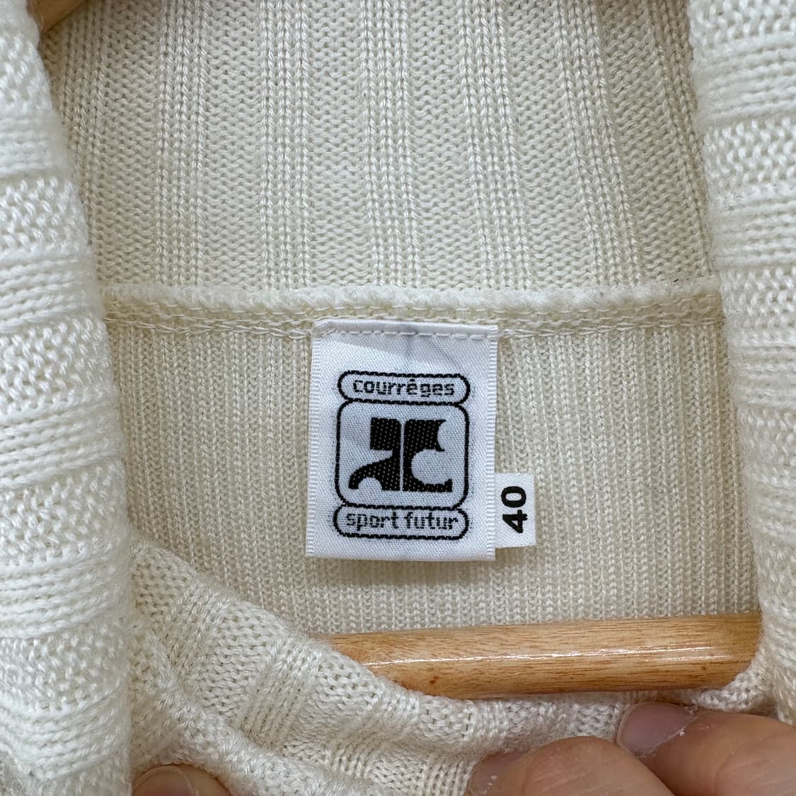 꾸레쥬 아이보리 골지 반팔 폴라 니트 여성 S 상품이미지4