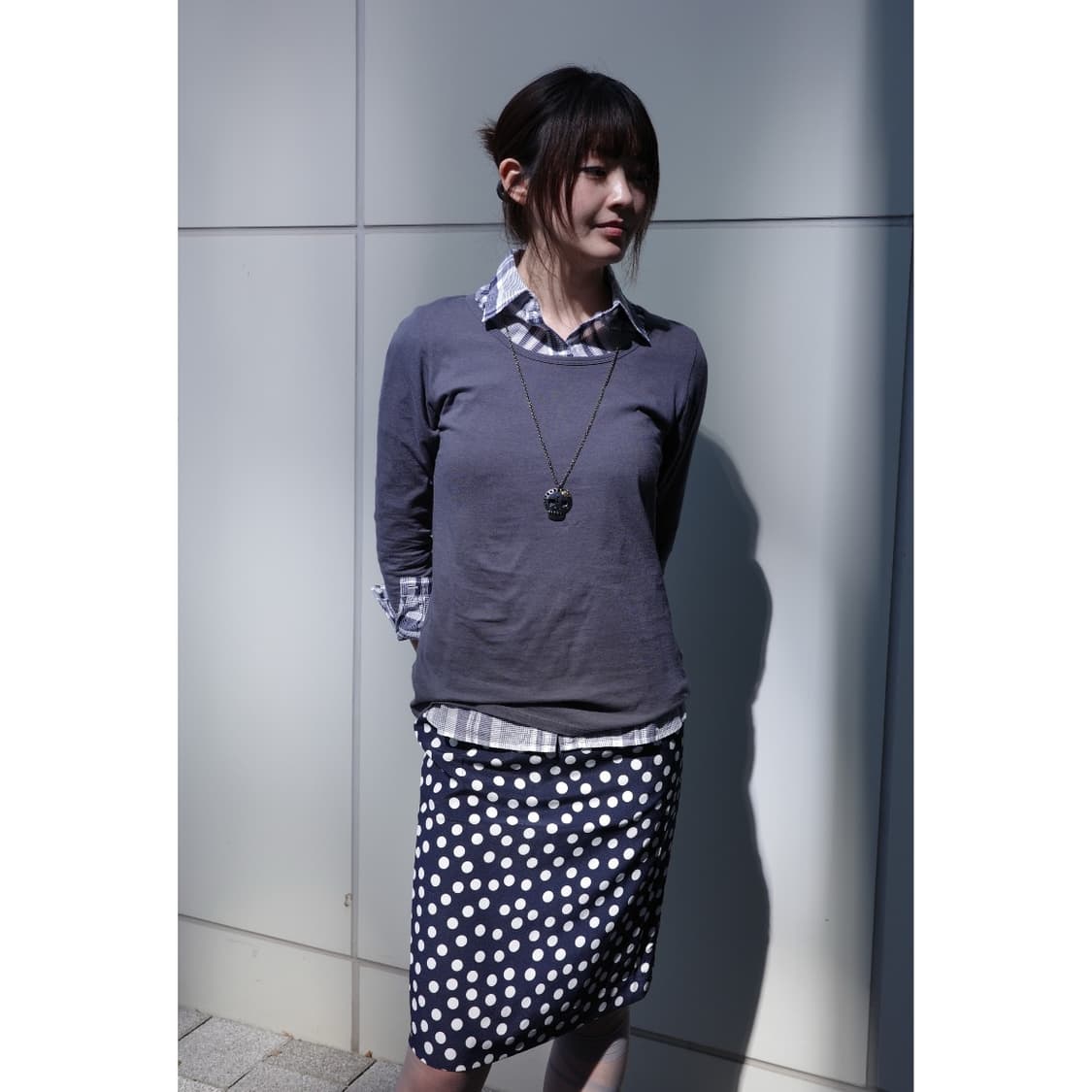 빈티지 네이비 도트 미디 스커트 상품이미지2