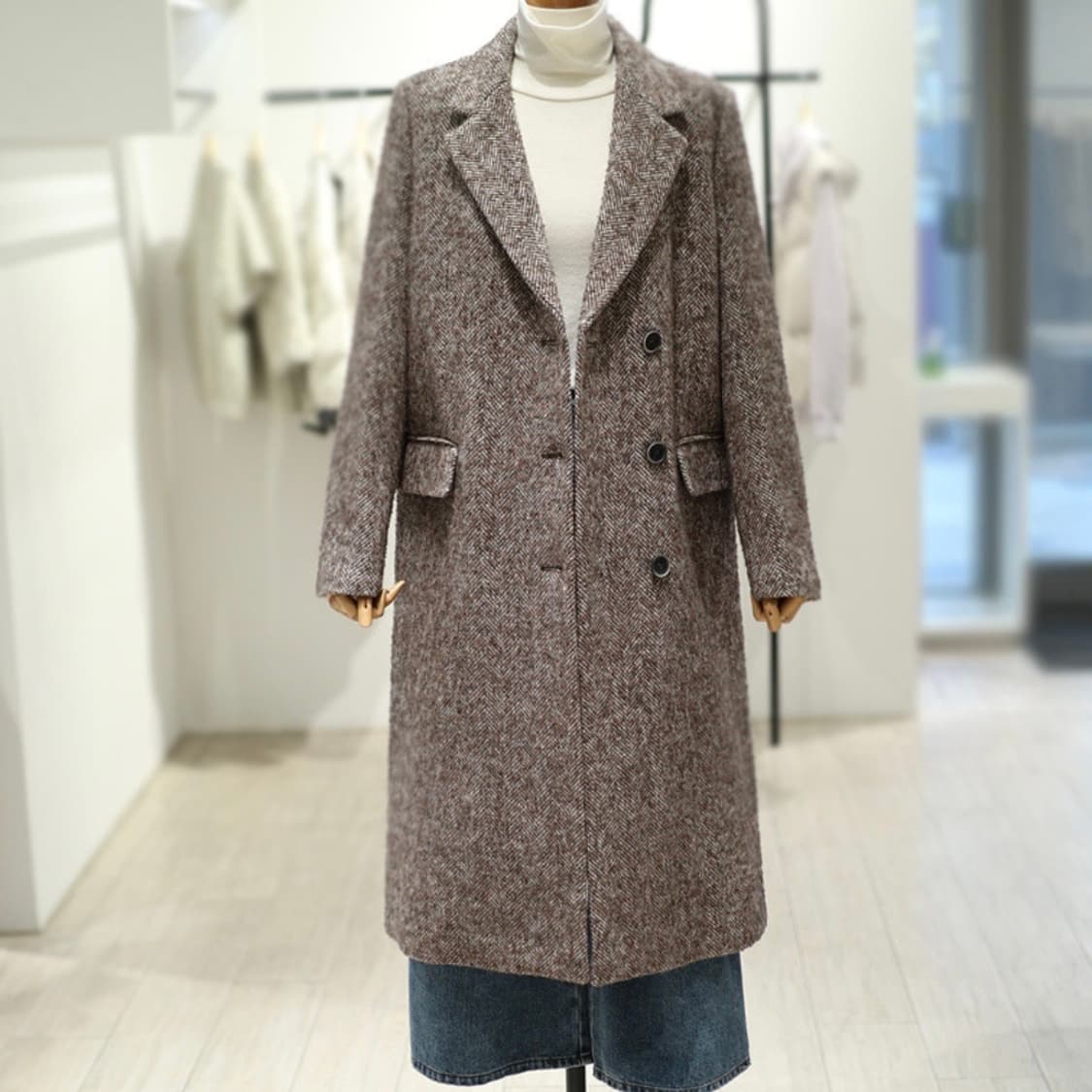 21FW 지컷 울 블렌드 헤링본 싱글 코트 상품이미지1