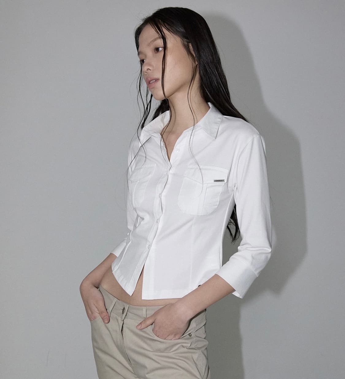 이네기 Sleek Pocket Shirt 슬릭포켓셔츠 화이트 상품이미지2