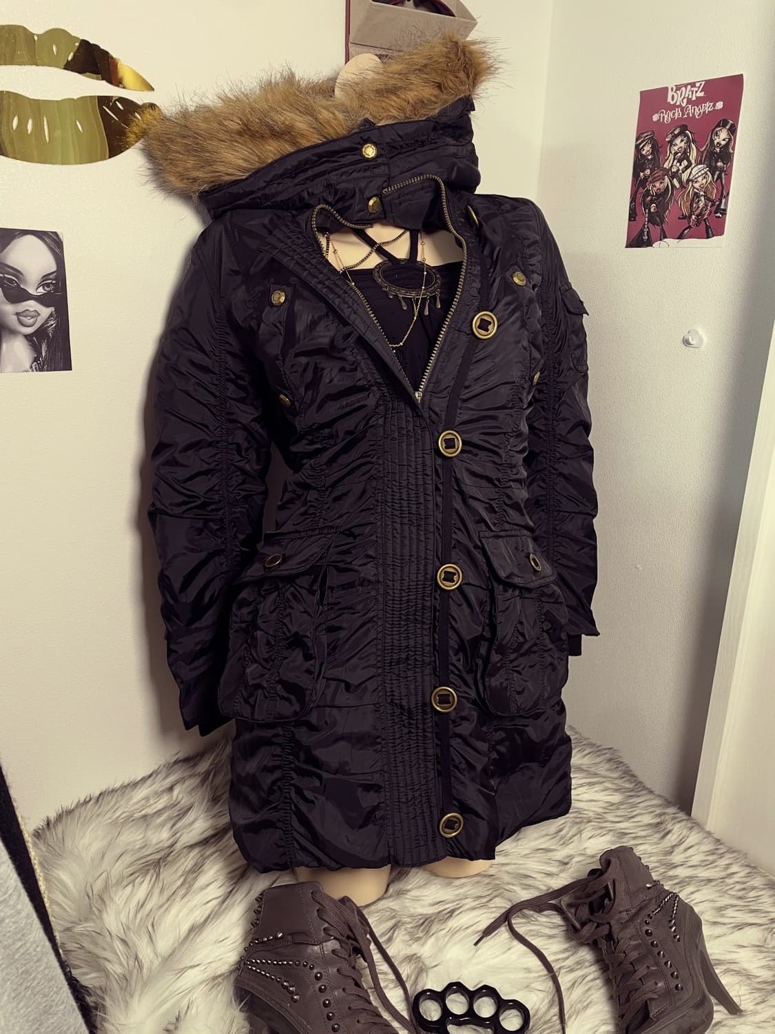 빈티지 갸루 셔링 버튼 패딩 자켓 상품이미지1
