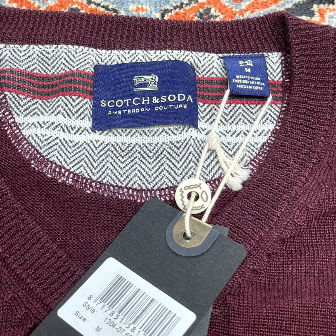  스카치앤소다 브이넥 버건디 울 혼방 니트 남성M 상품이미지5
