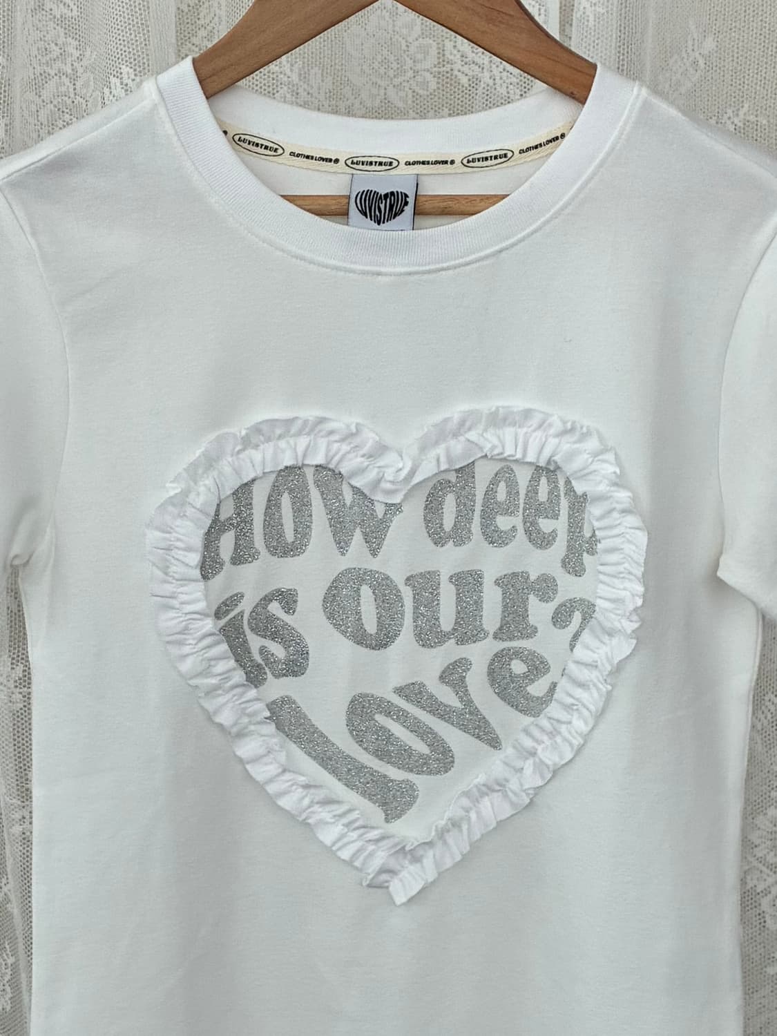 F) 러브이즈트루 레이스 러브 반팔 티셔츠 화이트 상품이미지3