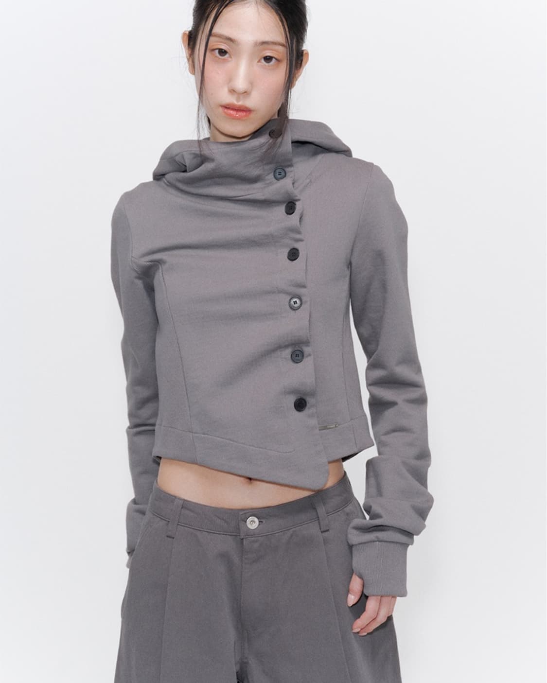 미세키 서울 카울 넥 버튼 후디 다크그레이 상품이미지1