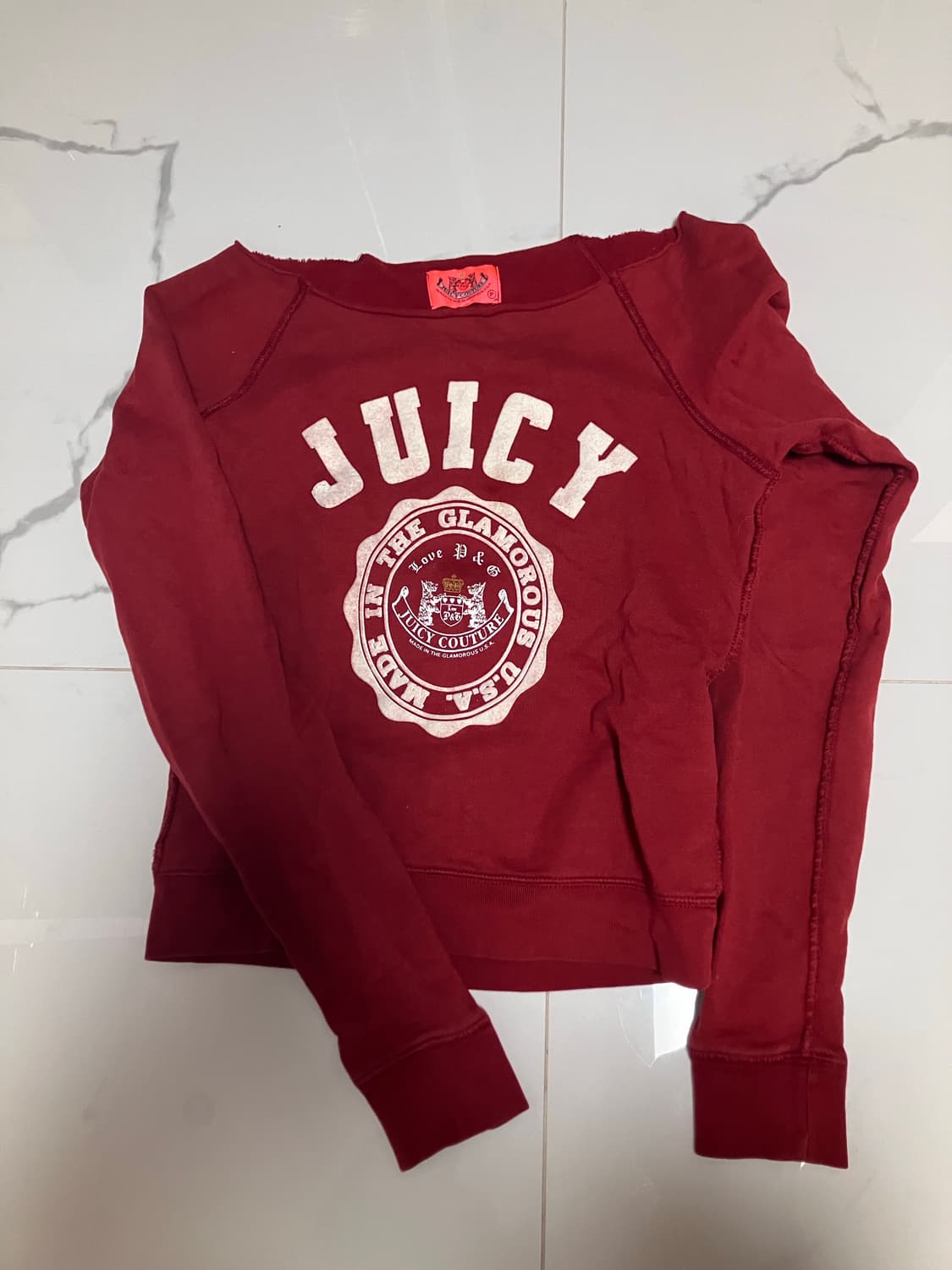 Y2K 쥬시 꾸뛰르 레드 오프숄더 스웻셔츠 맨투맨 티셔츠 상품이미지1