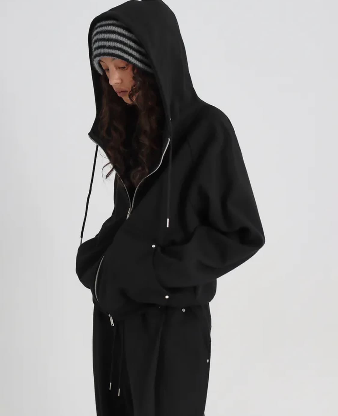 블랙업 더블코튼 리벳 후드집업 상품이미지3