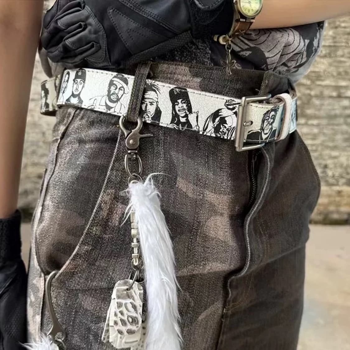 빈티지무드 셀렙페이스 프린팅 화이트 벨트  상품이미지3