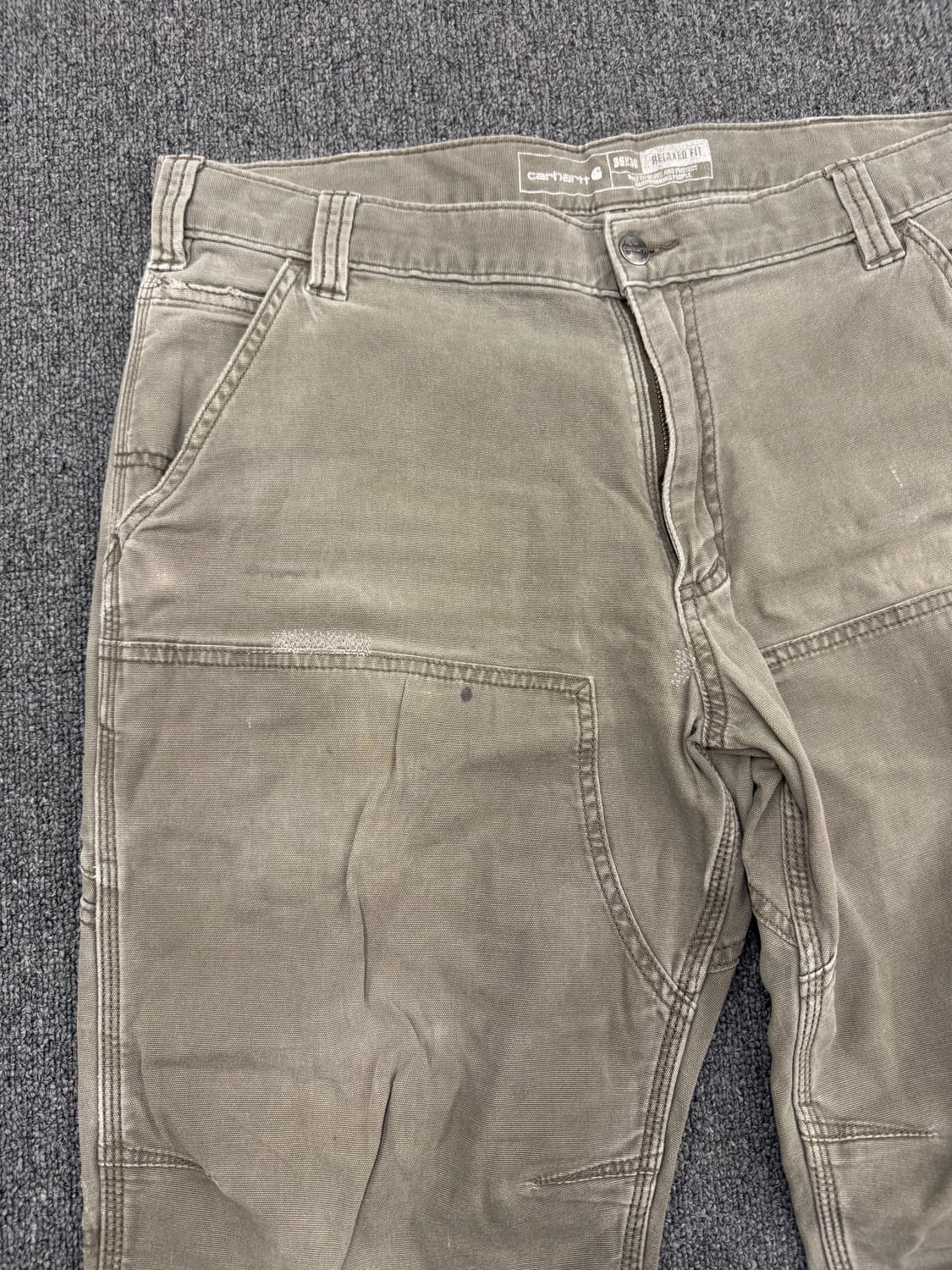 36)칼하트 빈티지 모스그린 더블니 워크팬츠 상품이미지5