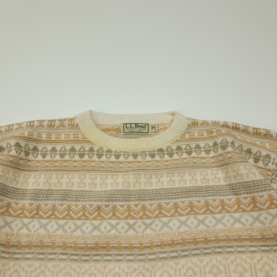 CL080 엘엘빈 미국판 코튼 페어아일 자카드 베이지 니트 스웨터 상품이미지2