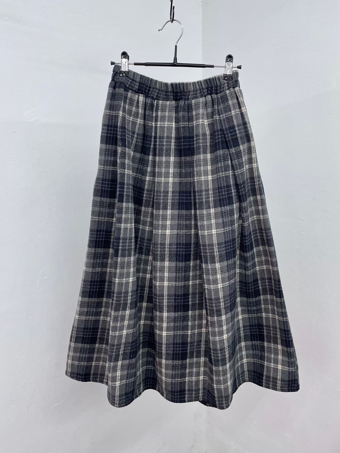 니혼진 체크 모직 롱 플리츠 스커트 상품이미지1