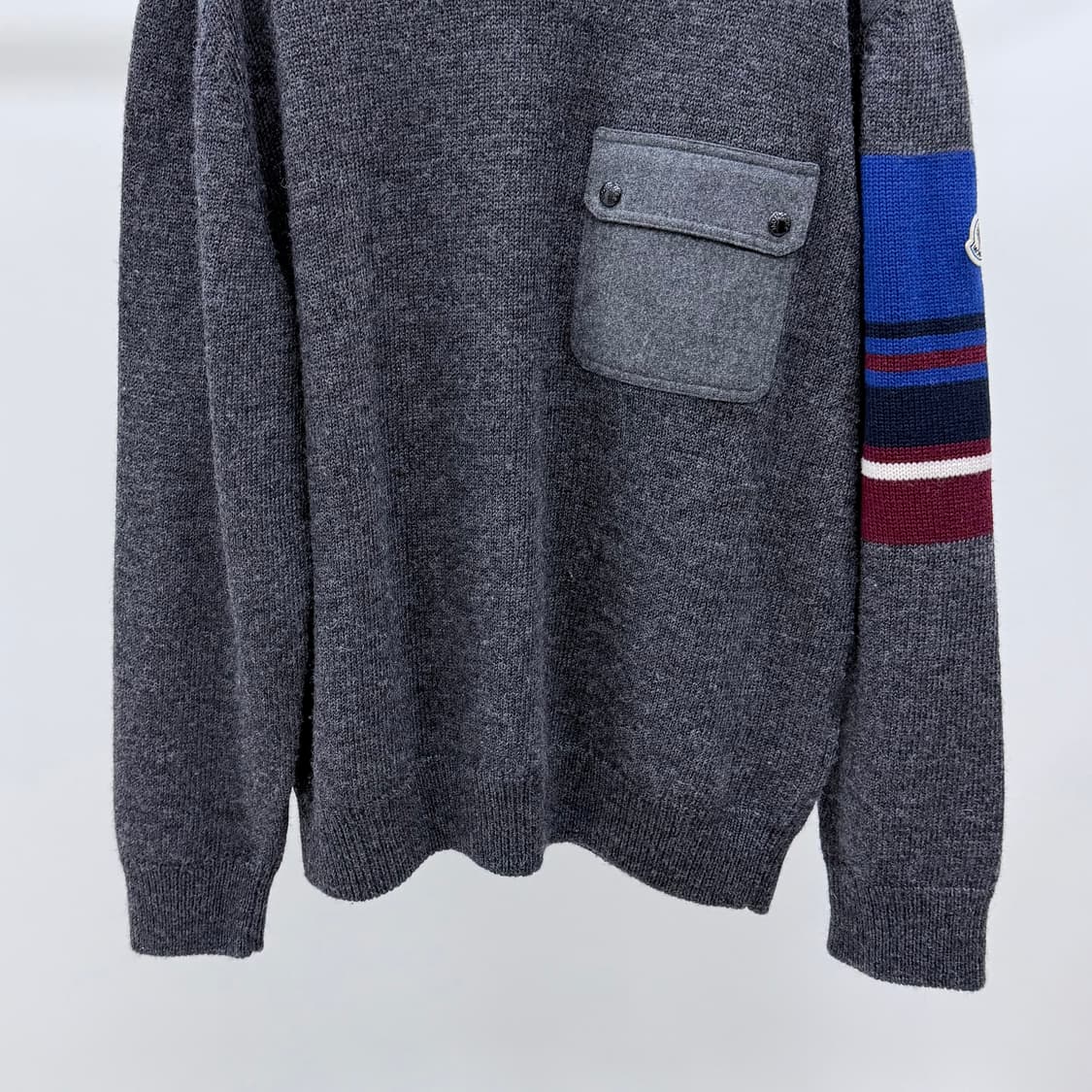 [S+급/3XL] 몽클레어 울 플란넬 믹스 스웨터 니트 그레이 상품이미지4