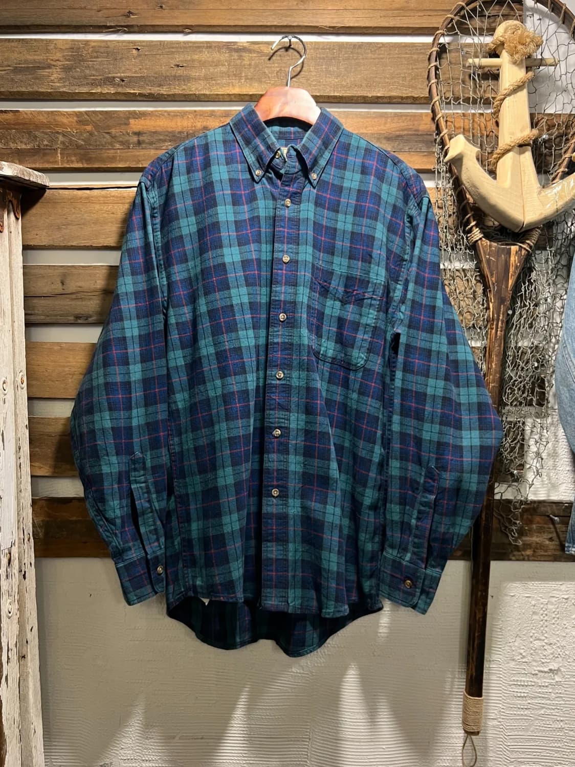 [S]90's L.L.Bean 엘엘빈 USA Made 그린 타탄체크 셔츠 상품이미지1