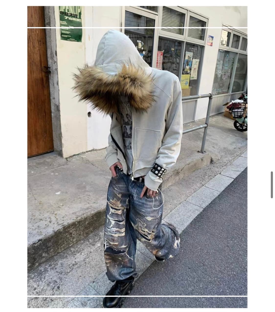 빈티지 퍼 후드집업 상품이미지5