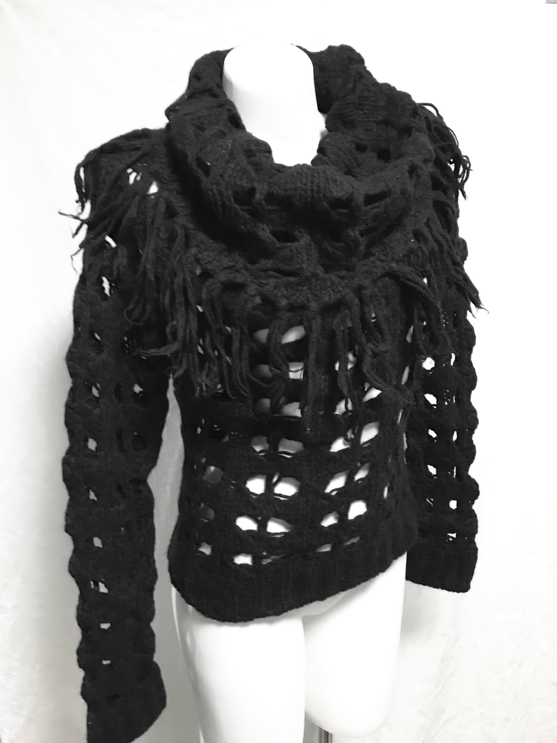 빈티지 vkei 아카이브 프린지 드레이프 하이넥 울 니트 탑 상품이미지1