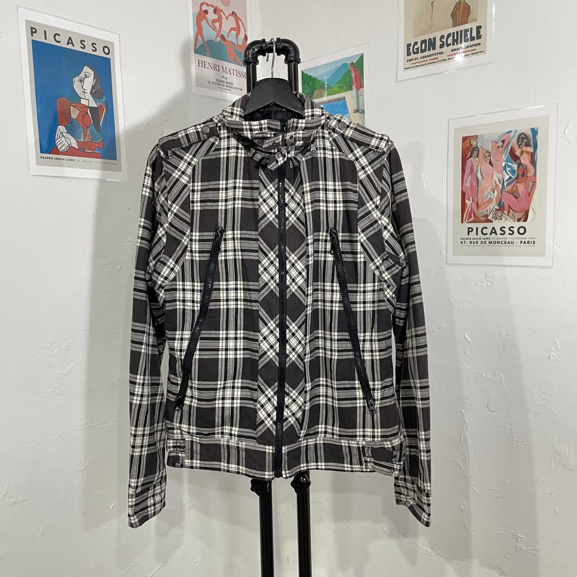 멀티포켓 하이넥 체크 워크 자켓 상품이미지2