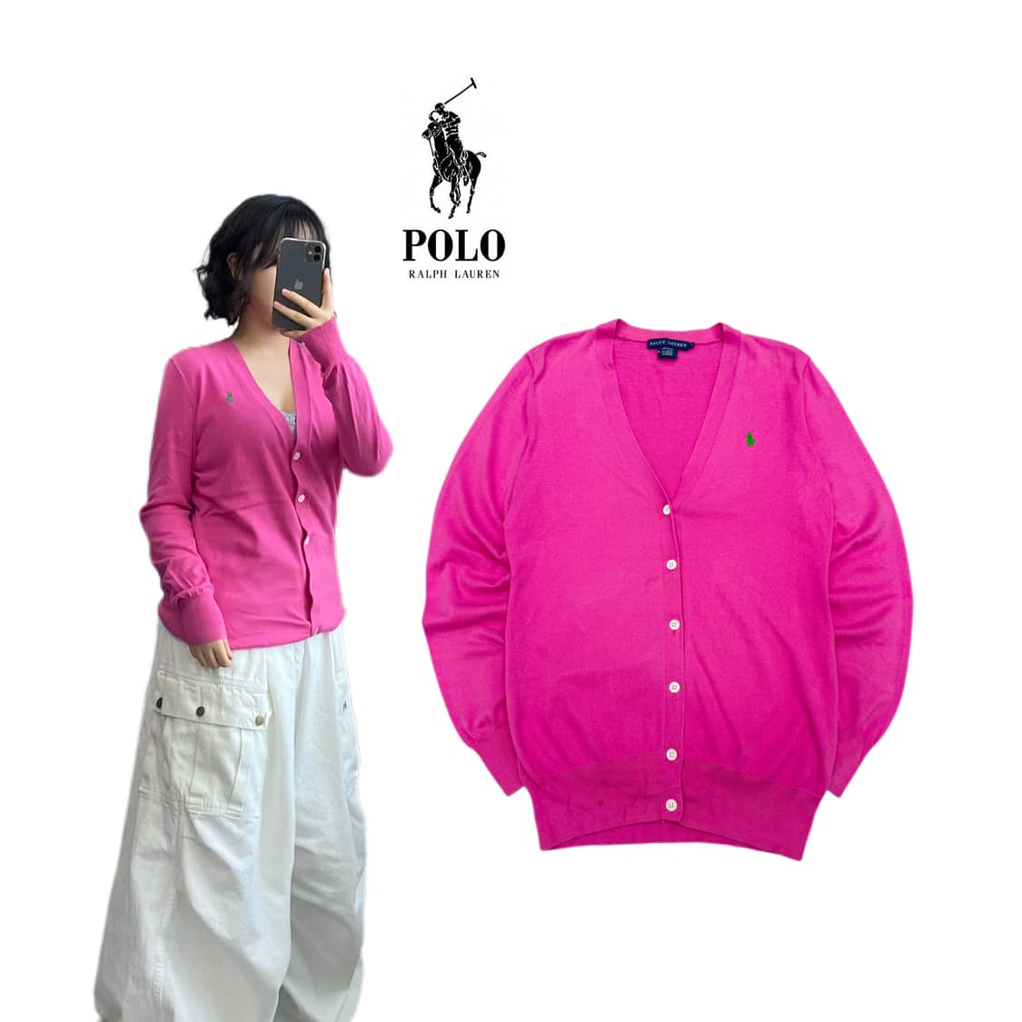 폴로 포니 핑크 니트 가디건 상품이미지1