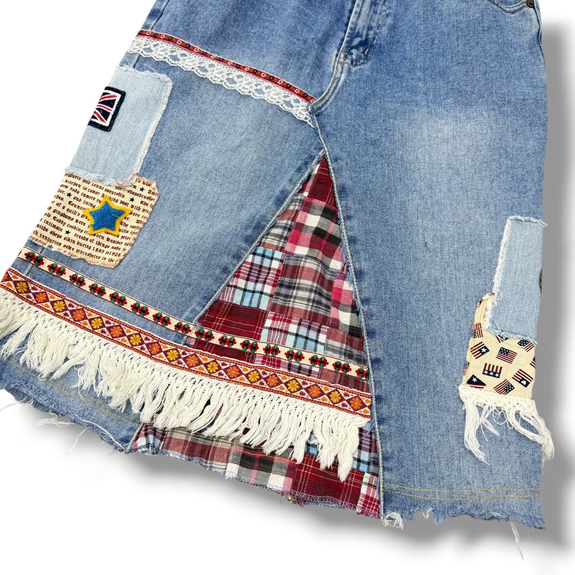 JPN silent worth 패치워크 레이스 수술 데님 미디스커트 상품이미지4