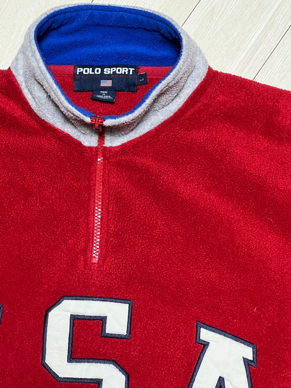 90s폴로 스포츠 USA 후리스 하프집업 레드 L사이즈 상품이미지2
