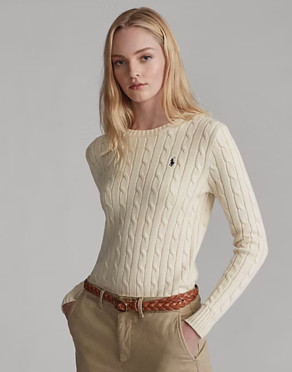 폴로 랄프로렌 신형 큐알 꽈배기 니트 아이보리 크림 XS 상품이미지1